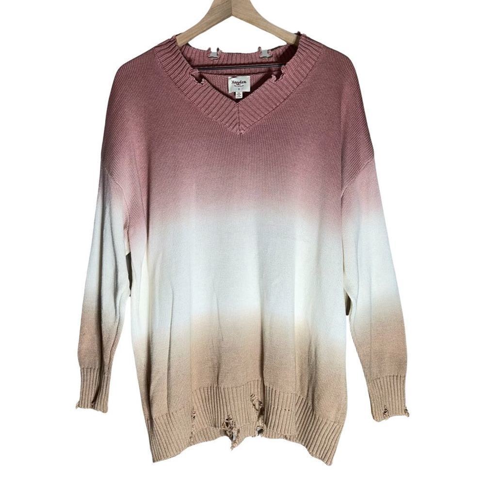 Hayden Pink Ombre Sweater with Distressed Cuffs - Size 1XL